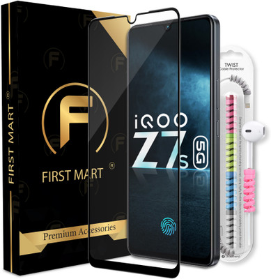FIRST MART Edge To Edge Tempered Glass for iQOO Z7s 5G, Z7s 5G, iQOO Z7 5G, iQOO Z7, Vivo Y100 5G, Vivo Y100A, Vivo T2 5G, (6.38 Inch), OG Tempered Glass with Cable Protector(Pack of 1)