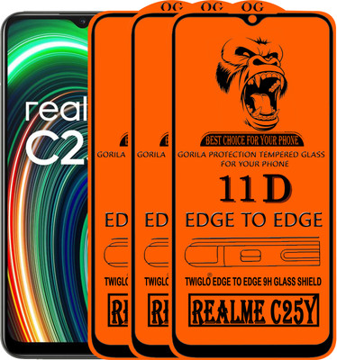 TWIGLO Edge To Edge Tempered Glass for REALME C25Y(Pack of 3)