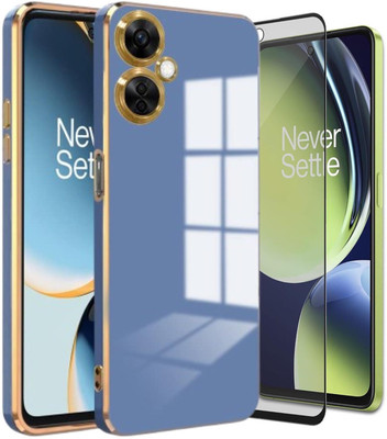 A3sprime Edge To Edge Tempered Glass for OnePlus Nord CE 3 Lite 5G, with Soft Silicone Golden Side Colored with Drop Protective Camera Lens Protector Back Cover(Pack of 2)
