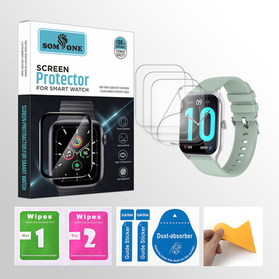 SOMTONE Edge To Edge Tempered Glass for Pebble Cruise 1.96 inch Smartwatch 4 PROTECTOR + 4 WIPES + 4 DUST REMOVAL STICKER + 1 WIPER(Pack of 4)