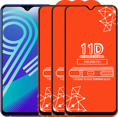 Qyist Edge To Edge Tempered Glass for Vivo Y91(Pack of 3)