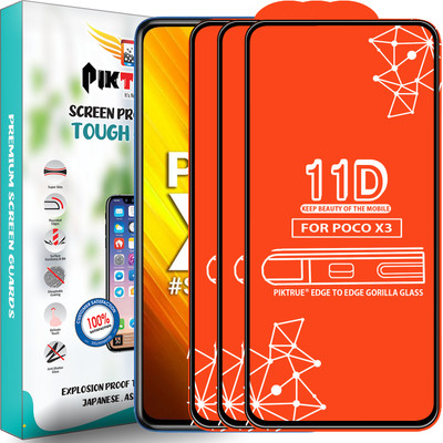 PikTrue Edge To Edge Tempered Glass for Poco X3(Pack of 3)