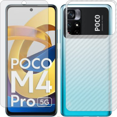 Mobling Front and Back Screen Guard for MI POCO M4PRO 5G (Front 9H Hardness Matte & Carbon Fiber Skin for Back)(Pack of 2)
