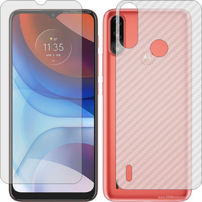 MOBART Front and Back Screen Guard for MOTOROLA MOTO E7 POWER (Front Matte Finish & Back 3d Carbon Fiber)(Pack of 2)