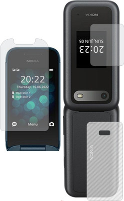 Mobling Front and Back Screen Guard for NOKIA 2660 FLIP (Front 9H Hardness Matte & Carbon Fiber Skin for Back)(Pack of 2)