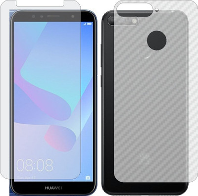 Mobling Front and Back Screen Guard for HUAWEI HONOR Y6 PRIME 2018 (Front 9H Hardness Matte & Carbon Fiber Skin for Back)(Pack of 2)
