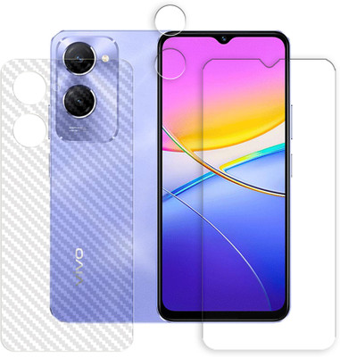 SOMTONE Front and Back Tempered Glass for vivo Y37 5G Tempered Glass Screen Protector | Anti-Scratch | Edge to Edge Full Coverage | 9H Hardness (1 FRONT SCREEN GUARD + 1 BACK CARBON FIBER SKIN + 1 CAMERA LENS PROTECTOR)(Pack of 1)