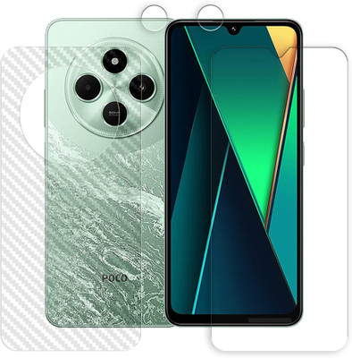 ARBAN Front and Back Screen Guard for Poco C75 4G Tempered Glass Screen Protector | Anti-Scratch | Edge to Edge Full Coverage | 9H Hardness (1 FRONT SCREEN GUARD + 1 BACK CARBON FIBER SKIN + 1 CAMERA LENS PROTECTOR)(Pack of 1)