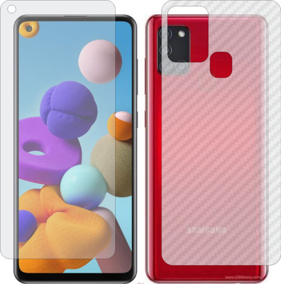Mobling Front and Back Screen Guard for SAMSUNG A21S (Front 9H Hardness Matte & Carbon Fiber Skin for Back)(Pack of 2)