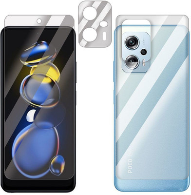 FCS Front and Back Screen Guard for Xiaomi Redmi Note 11T Pro Plus Front+Back+Camera (Glossy)(Pack of 3)