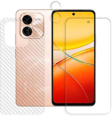 SOMTONE Front and Back Tempered Glass for vivo Y37 Pro 5G Tempered Glass Screen Protector | Anti-Scratch | Edge to Edge Full Coverage | 9H Hardness (1 FRONT SCREEN GUARD + 1 BACK CARBON FIBER SKIN + 1 CAMERA LENS PROTECTOR)(Pack of 1)