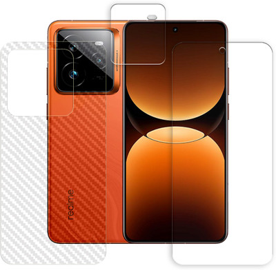 SOMTONE Front and Back Tempered Glass for Realme GT 7 Pro 5G Tempered Glass Screen Protector | Anti-Scratch | Edge to Edge Full Coverage | 9H Hardness (1 FRONT SCREEN GUARD + 1 BACK CARBON FIBER SKIN + 1 CAMERA LENS PROTECTOR)(Pack of 1)