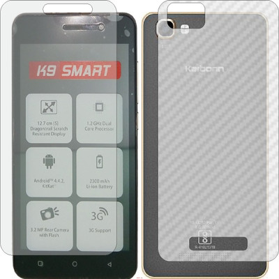 Mobling Front and Back Screen Guard for KARBONN K9 SMART (Front 9H Hardness Matte & Carbon Fiber Skin for Back)(Pack of 2)
