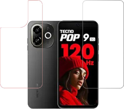 VAYUVAULT Front and Back Screen Guard for Tecno POP 9 5G, Tempered Glass, Back Screen Guard Glossy finish(Pack of 2)