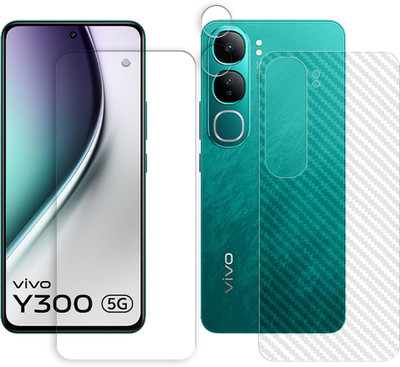 SOMTONE Front and Back Tempered Glass for vivo Y300 5G Tempered Glass Screen Protector | Anti-Scratch | Edge to Edge Full Coverage | 9H Hardness (1 FRONT SCREEN GUARD + 1 BACK CARBON FIBER SKIN + 1 CAMERA LENS PROTECTOR)(Pack of 1)