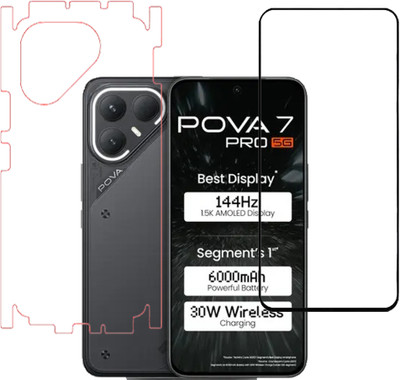 VAYUVAULT Front and Back Screen Guard for Tecno Pova 7 Pro 5G, Tempered Glass, Back Screen Guard Glossy finish, Back Screen Guard With Side(Pack of 2)