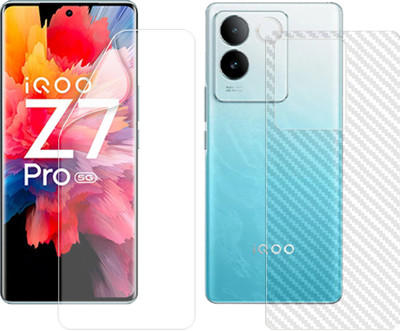 SOMTONE Front and Back Screen Guard for iQOO Z7 Pro 5G (1 HYDROGEL SCREEN PROTECTOR WITH 1 CARBON FIBER SKIN)(Pack of 2)
