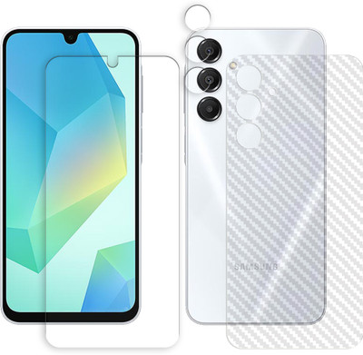 SOMTONE Front and Back Tempered Glass for Samsung Galaxy A16 5G Tempered Glass Screen Protector | Anti-Scratch | Edge to Edge Full Coverage | 9H Hardness (1 FRONT SCREEN GUARD + 1 BACK CARBON FIBER SKIN + 1 CAMERA LENS PROTECTOR)(Pack of 1)