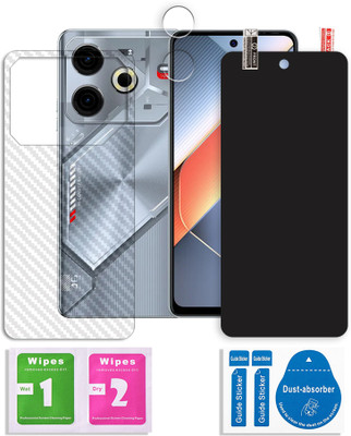 SOMTONE Front and Back Screen Guard for Tecno Pova 6 Neo 5G (1 FRONT UNBREAKABLE TEMPERED WITH 1 BACK CARBON FIBER SKIN + 1 CAMERA LENS PROTECTOR) FBCL01(Pack of 1)