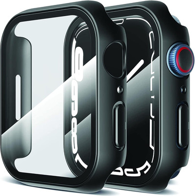 TSHIENTT Tempered Glass Guard for Apple Watch Case with Screen Protector Series 3 2 1 38mm, Ultra-Thin Full Coverage Hard PC Protective Cover Built in HD Tempered Glass Screen Protector for iWatch 38mm [BLACK](Pack of 1)