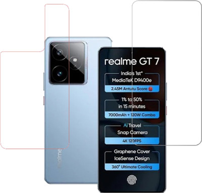 VAYUVAULT Front and Back Screen Guard for realme Gt 7, Tempered Glass, Back Screen Guard Glossy finish(Pack of 2)