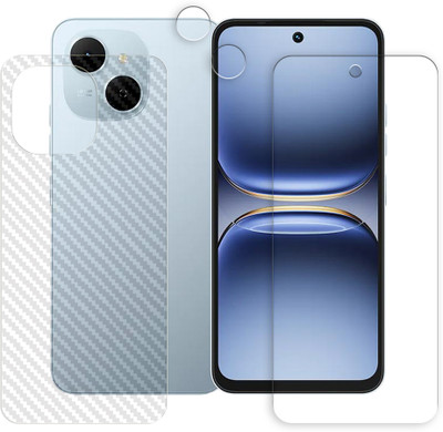 SOMTONE Front and Back Screen Guard for Tecno Spark 40C 4G Tempered Glass Screen Protector | Anti-Scratch | Edge to Edge Full Coverage | 9H Hardness ( 1 FRONT SCREEN GUARD + 1 BACK CARBON FIBER SKIN + 1 CAMERA LENS PROTECTOR )(Pack of 1)