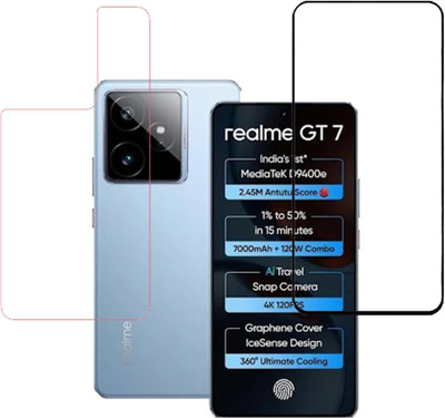 VAYUVAULT Front and Back Screen Guard for realme Gt 7, Tempered Glass, Back Screen Guard Glossy finish(Pack of 2)