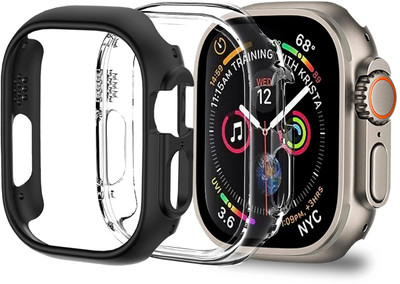 DPJ Edge To Edge Screen Guard for Apple Watch iWatch Ultra 49mm Thin Bumper Cover Ultra Thin Slim Protective Bumper for iWatch Ultra 2 Cover 49mm [NO Glass Screen], Black/Clear [Pack of 2](Pack of 2)