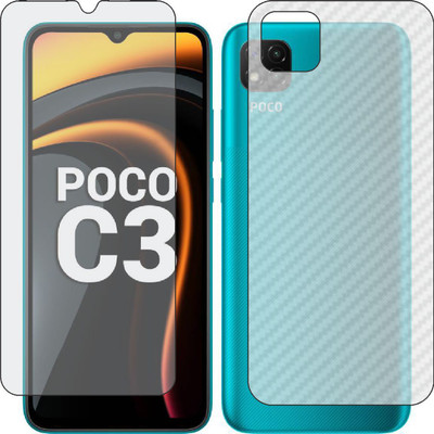 MOBART Front and Back Screen Guard for POCO C3 (Front Matte Finish & Back 3d Carbon Fiber)(Pack of 2)