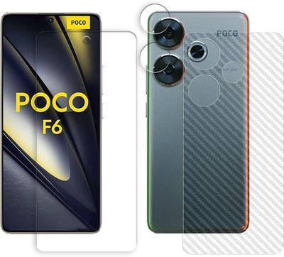 SOMTONE Front and Back Screen Guard for Poco F6 5G (1 FRONT UNBREAKABLE TEMPERED WITH 1 BACK CARBON FIBER SKIN + 1 CAMERA LENS PROTECTOR)(Pack of 1)