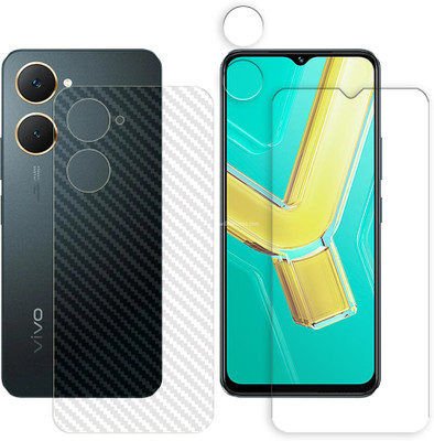 SOMTONE Front and Back Tempered Glass for vivo Y03t 4G Tempered Glass Screen Protector | Anti-Scratch | Edge to Edge Full Coverage | 9H Hardness (1 FRONT SCREEN GUARD + 1 BACK CARBON FIBER SKIN + 1 CAMERA LENS PROTECTOR)(Pack of 1)