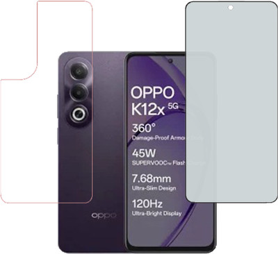 VAYUVAULT Front and Back Screen Guard for OPPO K12x 5G, Privacy glass, Back Screen Guard Glossy finish(Pack of 2)