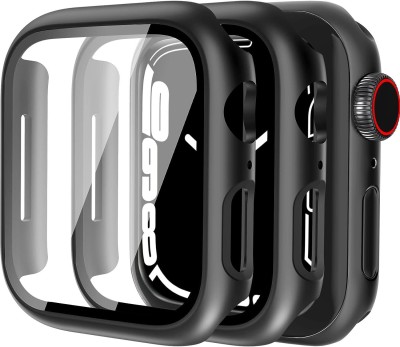 Aenoko Front and Back Screen Guard for Hard PC Case Compatible for Apple Watch Series 8 and 7 45mm with Tempered Glass Screen Protector, Full Coverage, Touch Sensitive, Ultra-Thin HD Bumper Protective Cover - (45mm Black & Clear), Hard PC Case Compatible with Apple Watch Series 9, 8 and 7 45mm with 