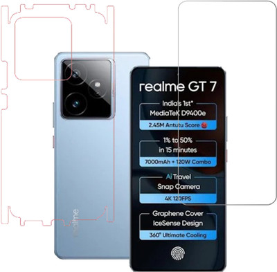 VAYUVAULT Front and Back Screen Guard for realme Gt 7, Tempered Glass, Back Screen Guard Glossy finish, Back Screen Guard With Side(Pack of 2)