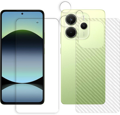 SOMTONE Front and Back Tempered Glass for Xiaomi Redmi Note 14 4G Tempered Glass Screen Protector | Anti-Scratch | Edge to Edge Full Coverage | 9H Hardness (1 FRONT SCREEN GUARD + 1 BACK CARBON FIBER SKIN + 1 CAMERA LENS PROTECTOR)(Pack of 1)