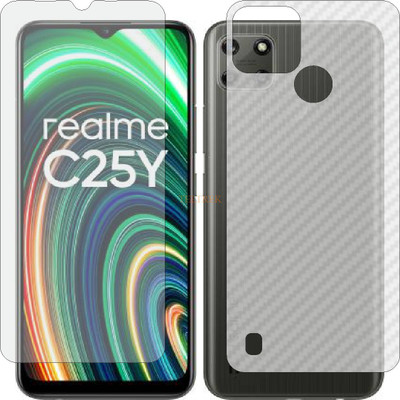 TELTREK Front and Back Tempered Glass for REALME C25 Y (Front Matte Finish & Back 3d Carbon Fiber)(Pack of 2)
