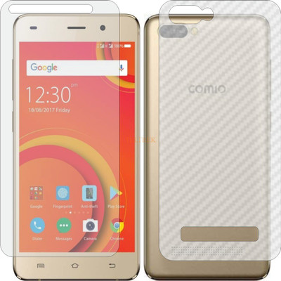 TELTREK Front and Back Tempered Glass for COMIO C1 (Front Matte Finish & Back 3d Carbon Fiber)(Pack of 2)
