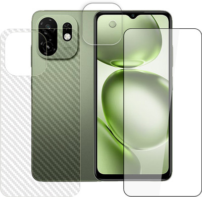 KOISTON Front and Back Tempered Glass for itel A100C 4G Tempered Glass Screen Protector | Anti-Scratch | Edge to Edge Full Coverage | 9H Hardness ( 1 FRONT SCREEN GUARD + 1 BACK CARBON FIBER SKIN + 1 CAMERA LENS PROTECTOR )(Pack of 1)