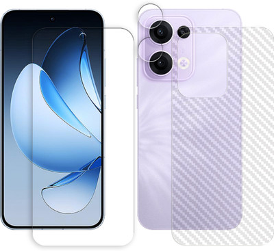 ARBAN Front and Back Tempered Glass for Oppo Reno13 5G Tempered Glass Screen Protector | Anti-Scratch | Edge to Edge Full Coverage | 9H Hardness (1 FRONT SCREEN GUARD + 1 BACK CARBON FIBER SKIN + 1 CAMERA LENS PROTECTOR)(Pack of 1)