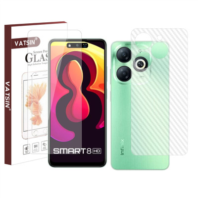 Vatsin Front and Back Tempered Glass for Infinix Smart 8, Infinix Smart 8 [Back Carbon Fiber](Pack of 2)