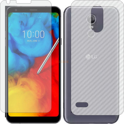 TELTREK Front and Back Tempered Glass for LG Q STYLO PLUS (Front Matte Finish & Back 3d Carbon Fiber)(Pack of 2)