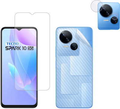 Vatsin Front and Back Tempered Glass for Tecno Spark 10 5G, Tecno Spark 10 5G [Back Carbon Fiber] [Rear Camera Lens Guard](Pack of 3)