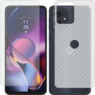 MOBART Front and Back Tempered Glass for Motorola Moto G54 XT23431 (Front 9H Hardness Matte & Carbon Fiber Skin for Back)(Pack of 2)