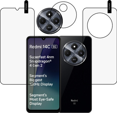 MOBKAVACH Front and Back Tempered Glass for REDMI 14C 5G WITH CAMERA LENS PROTECTOR(Pack of 3)
