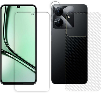 ARBAN Front and Back Tempered Glass for Realme Note 60x 4G Tempered Glass Screen Protector | Anti-Scratch | Edge to Edge Full Coverage | 9H Hardness (1 FRONT SCREEN GUARD + 1 BACK CARBON FIBER SKIN + 1 CAMERA LENS PROTECTOR)(Pack of 1)