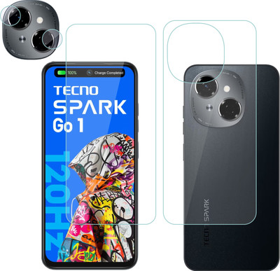 Vatsin Front and Back Tempered Glass for Tecno Spark Go 1, Tecno Spark Go 1 [With Rear Camera Lens Guard](Pack of 3)