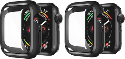 Skymac Front and Back Tempered Glass for Protective Case Compatible Apple Watch Series |Series 4 Series 5 Series 6 Series 7 Screen| Protector Overall Protective Case TPU HD Clear Ultra-Thin Cover screen protector ( 44MM-Black )(Pack of 2)