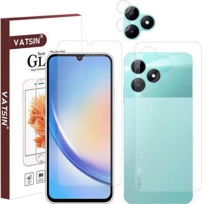 Vatsin Front and Back Tempered Glass for Realme C53, Realme C53 [With Rear Camera Lens Guard](Pack of 3)