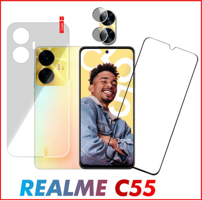 Olonga Front and Back Tempered Glass for REALME C55(Pack of 3)