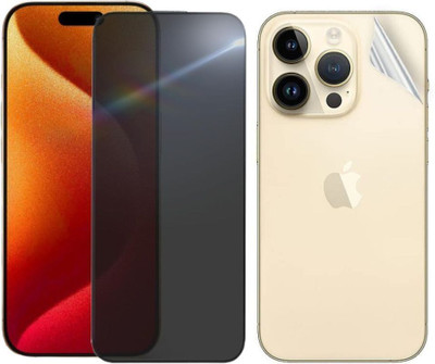 mobinix Front and Back Tempered Glass for iPhone 15 Pro Max 5G, Edge to Edge Anti Spy Privacy Tempered Glass with Unbreakable Hydrogel Membrane TPU Matte Full Coverage Back Screen Guard(Pack of 2)